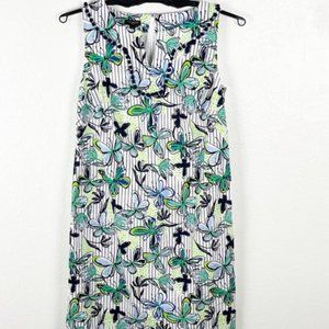 Butterfly Print Pom Pom Trim Sleeveless Pockets Lined Dress